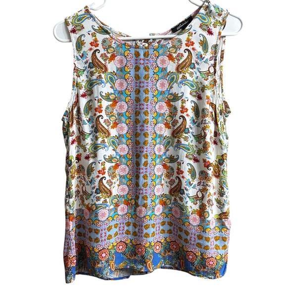 Soiree Multi Color Floral Sleeveless Paisley Button Back Lightweight Top Size S - Picture 1 of 8